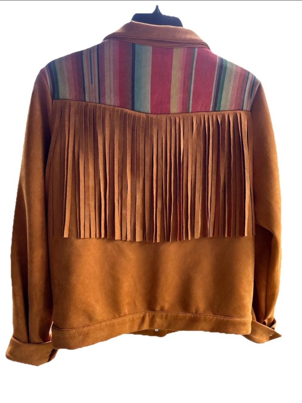 Fringed Suede (Like) Western Jacket in Tan with Multicolor Yoke Fashion Express - Picture 2 of 14